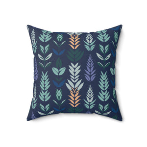 Navy Blue Botanical Square Pillow, Living Room Decorative Throw Pillow