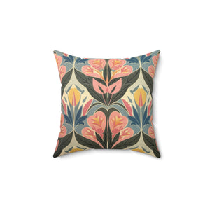 Retro Flowers Square Pillow, Modern Living Room Decorative Throw Pillow