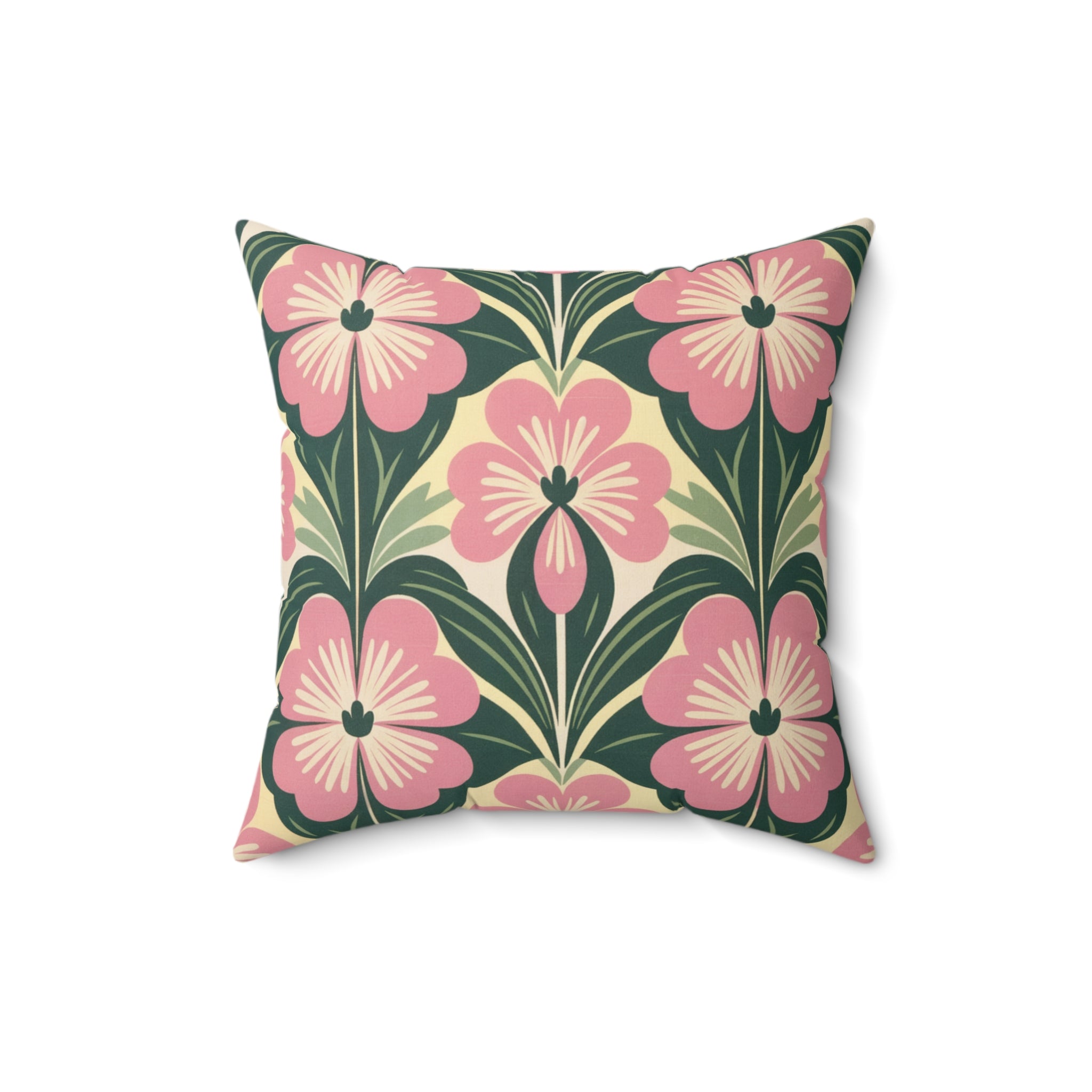 Pink Green Flower Faux Suede Square Pillow