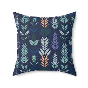 Navy Blue Botanical Square Pillow, Living Room Decorative Throw Pillow