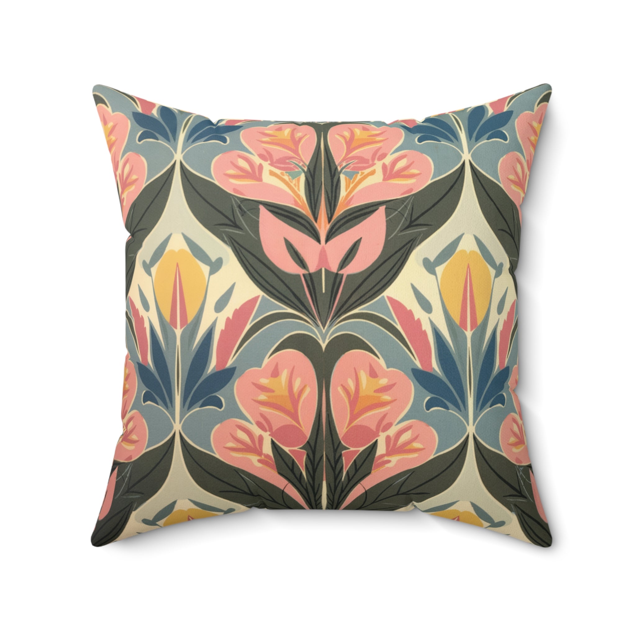 Retro Flowers Square Pillow, Modern Living Room Decorative Throw Pillow