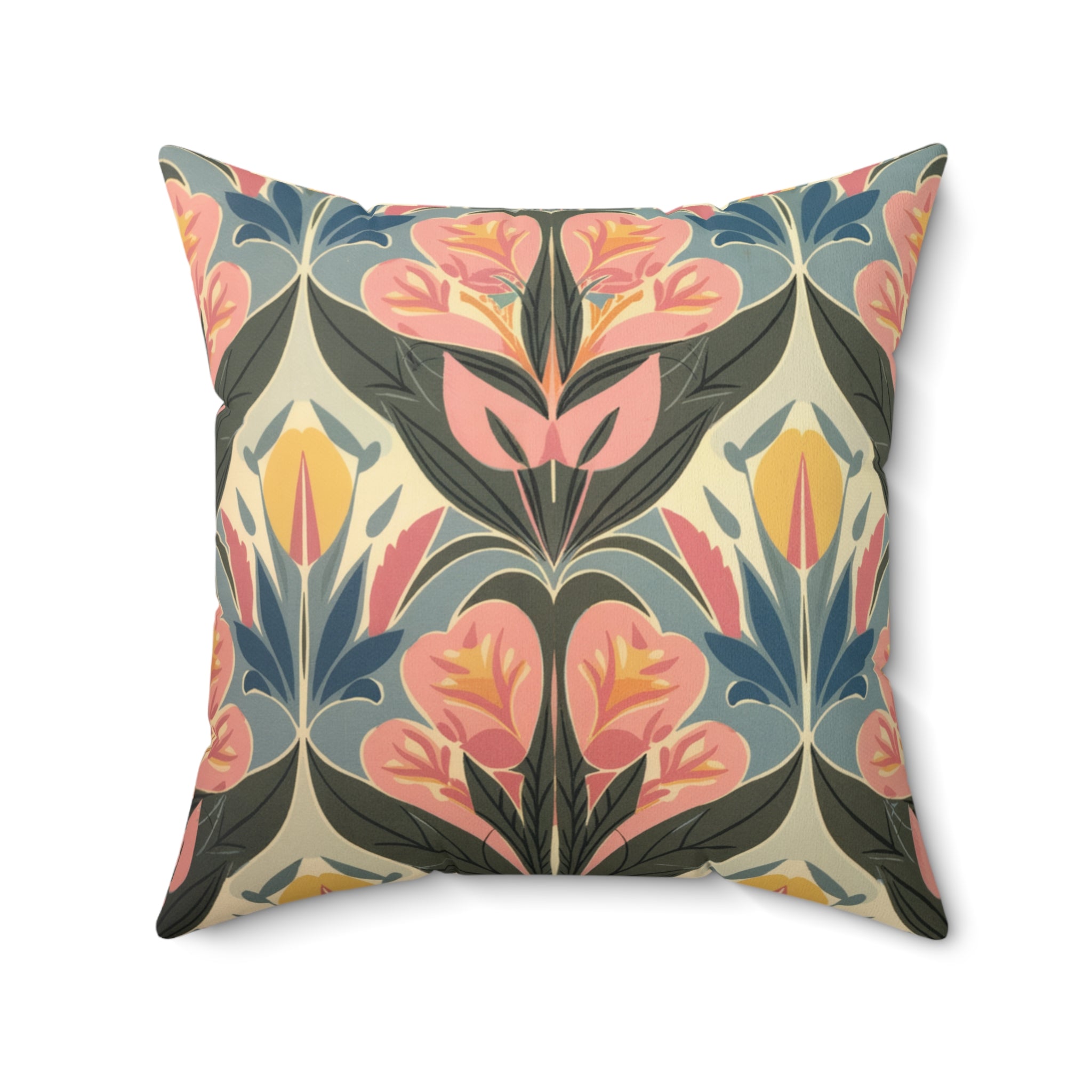 Retro Flowers Square Pillow, Modern Living Room Decorative Throw Pillow