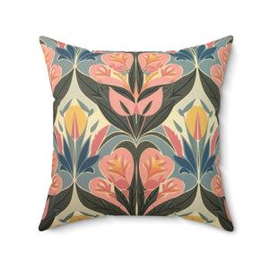 Retro Flowers Square Pillow, Modern Living Room Decorative Throw Pillow