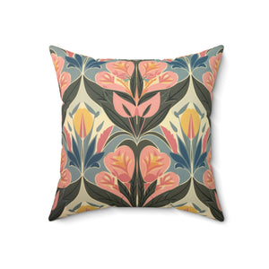 Retro Flowers Square Pillow, Modern Living Room Decorative Throw Pillow