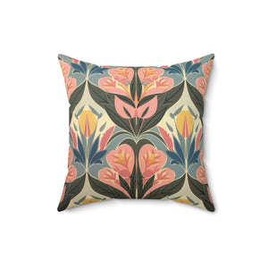 Retro Flowers Square Pillow, Modern Living Room Decorative Throw Pillow