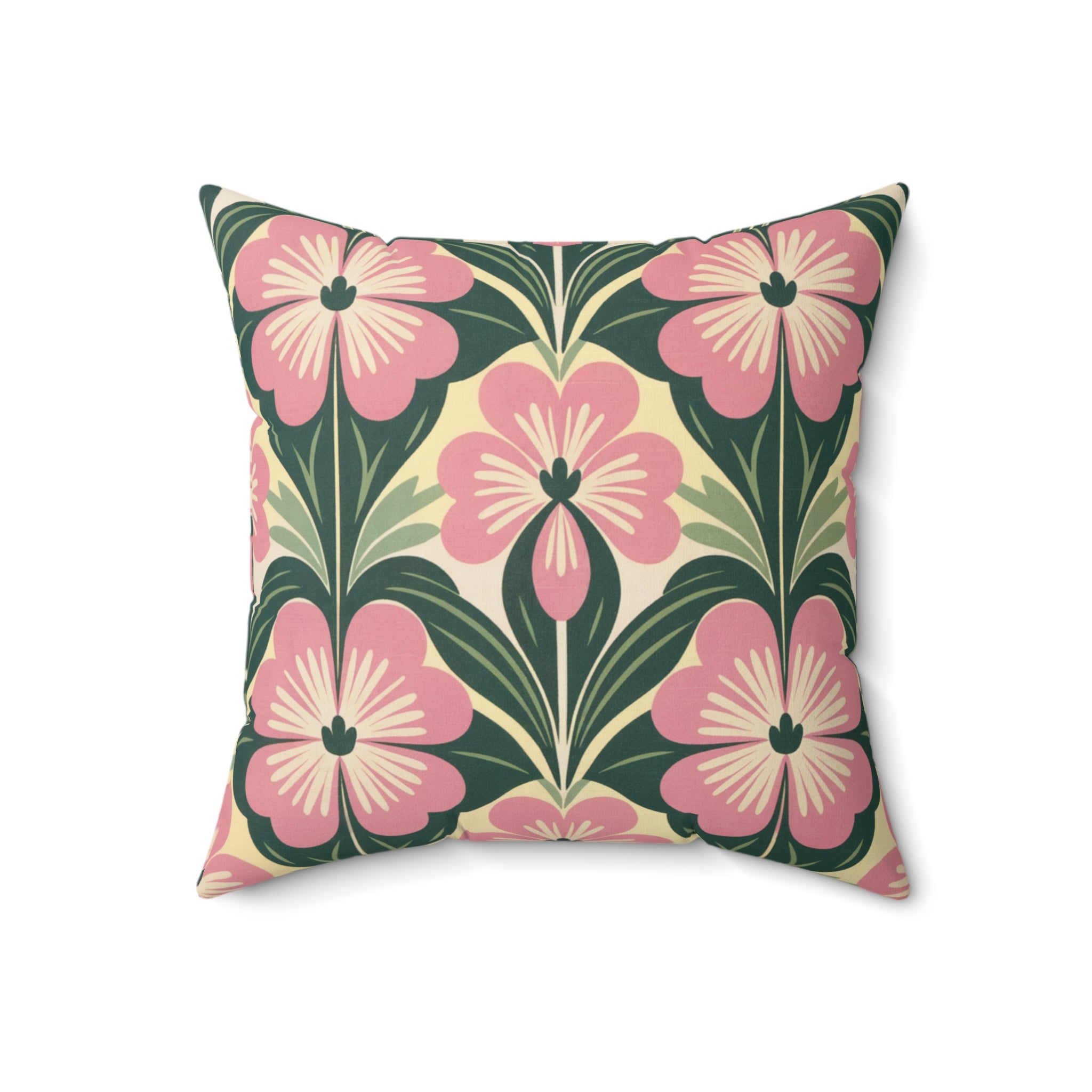 Pink Green Flower Faux Suede Square Pillow