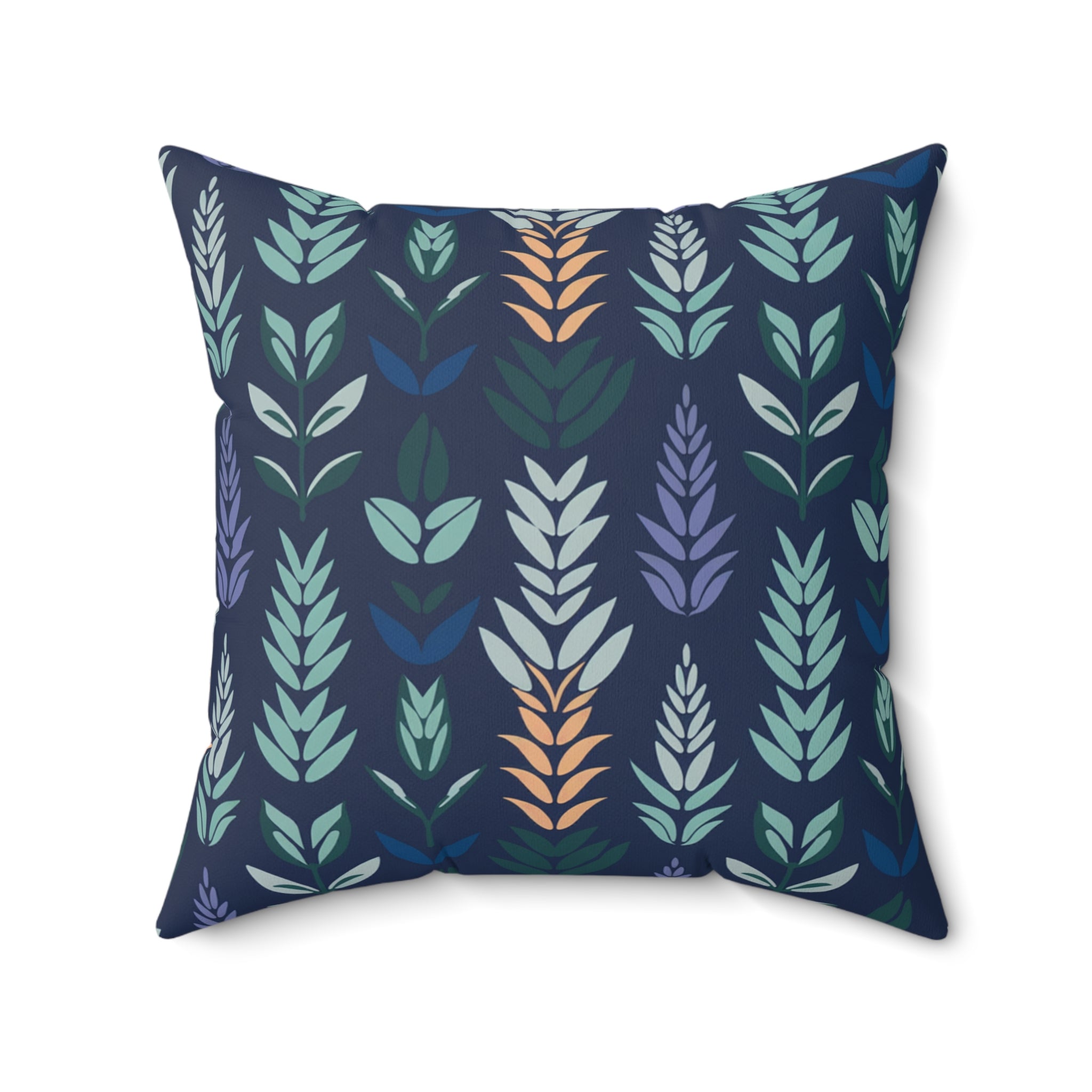 Navy Blue Botanical Square Pillow, Living Room Decorative Throw Pillow