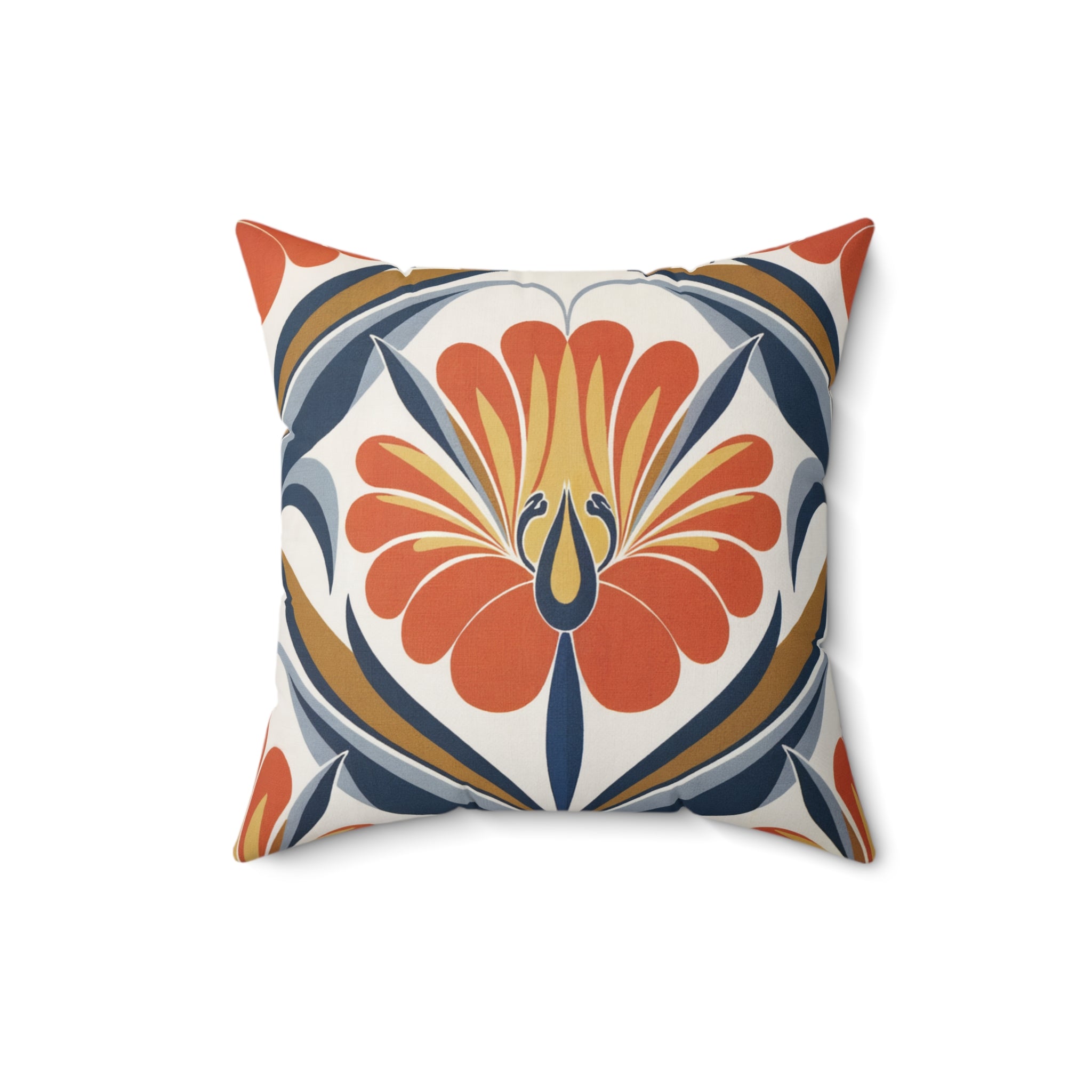 Orange Flower Rustic Square Pillow, Living Room Decorative Throw Pillow