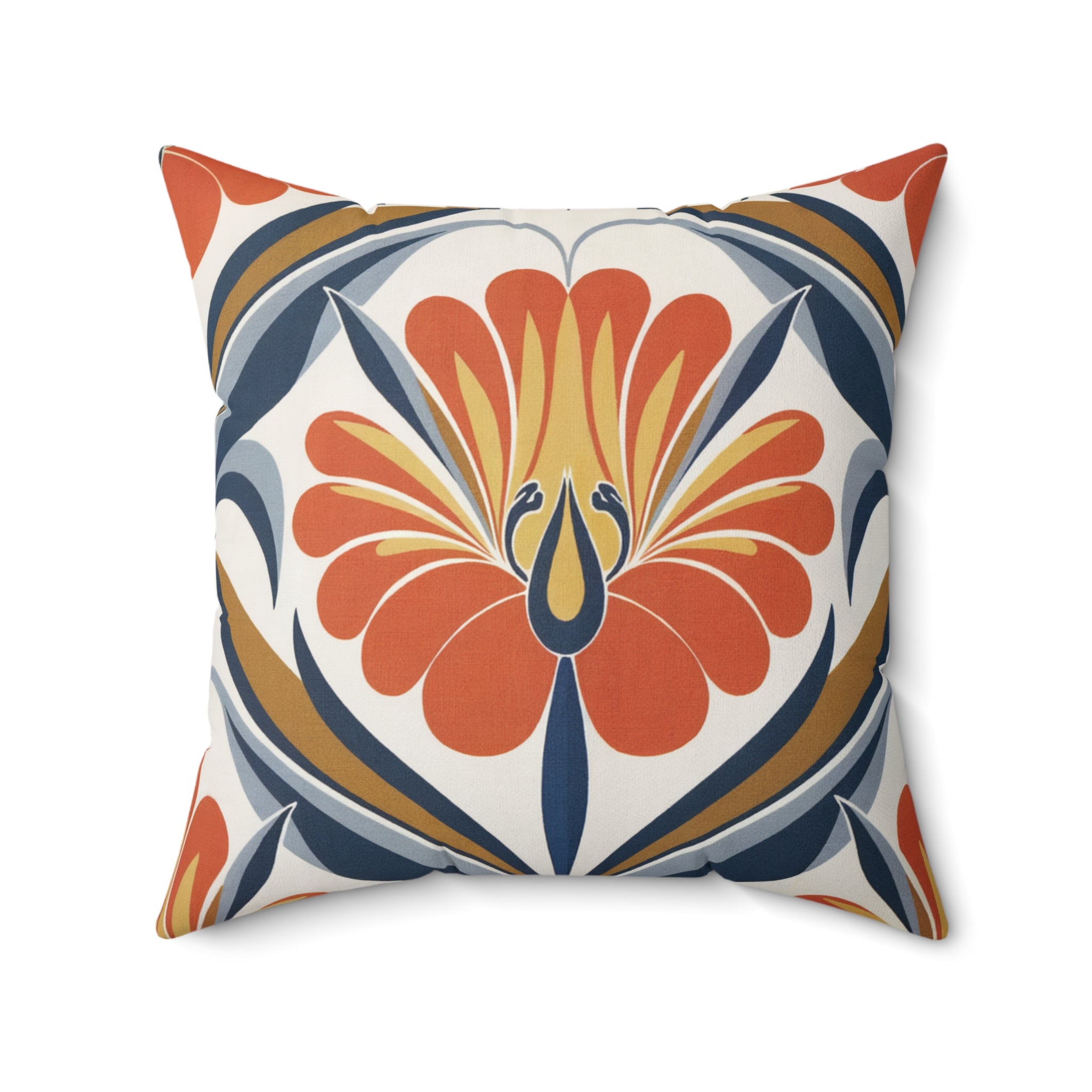 Orange Flower Rustic Square Pillow, Living Room Decorative Throw Pillow