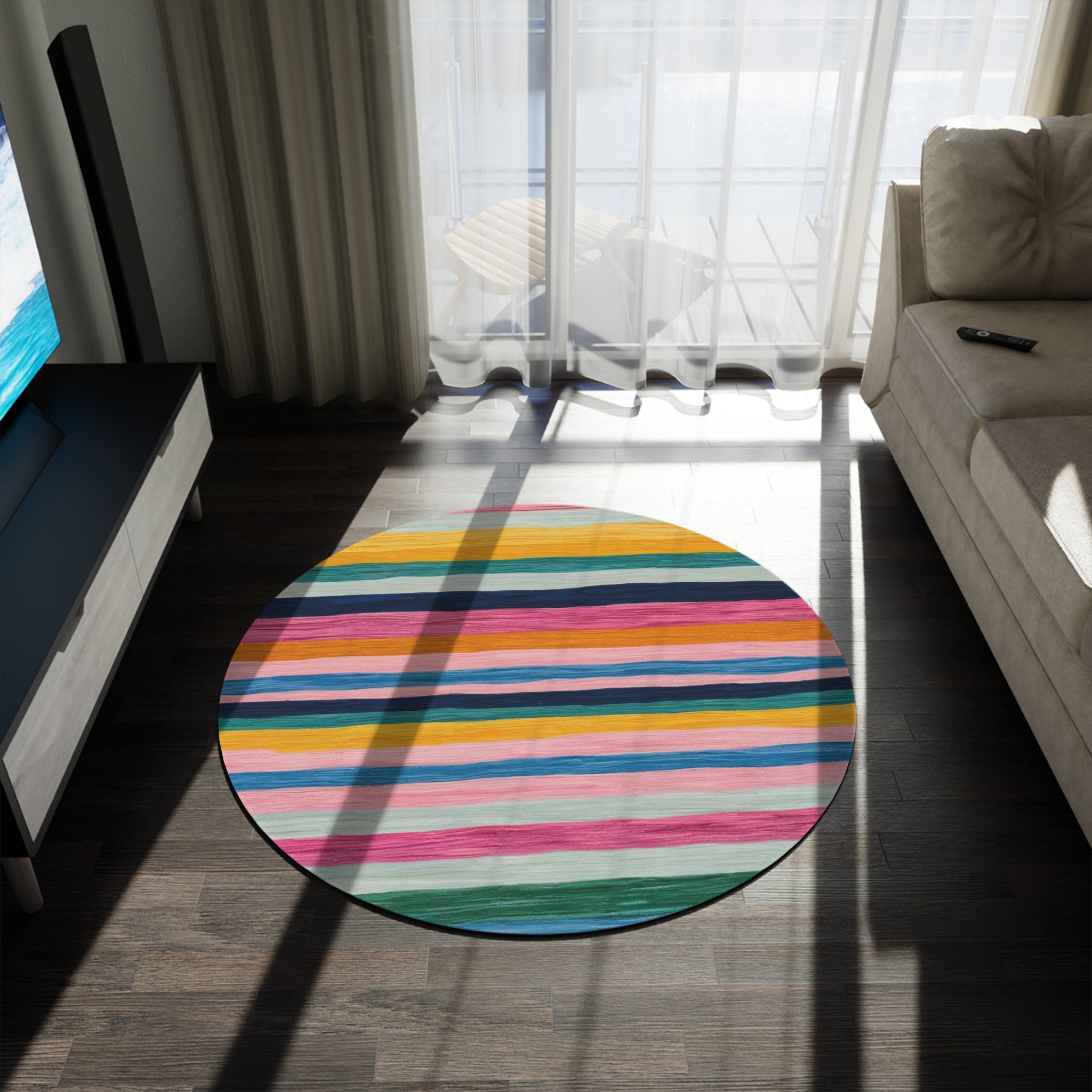 Modern Round Rug, Colorful Rugs, Contemporary Living Room 60x60 Large Rugs