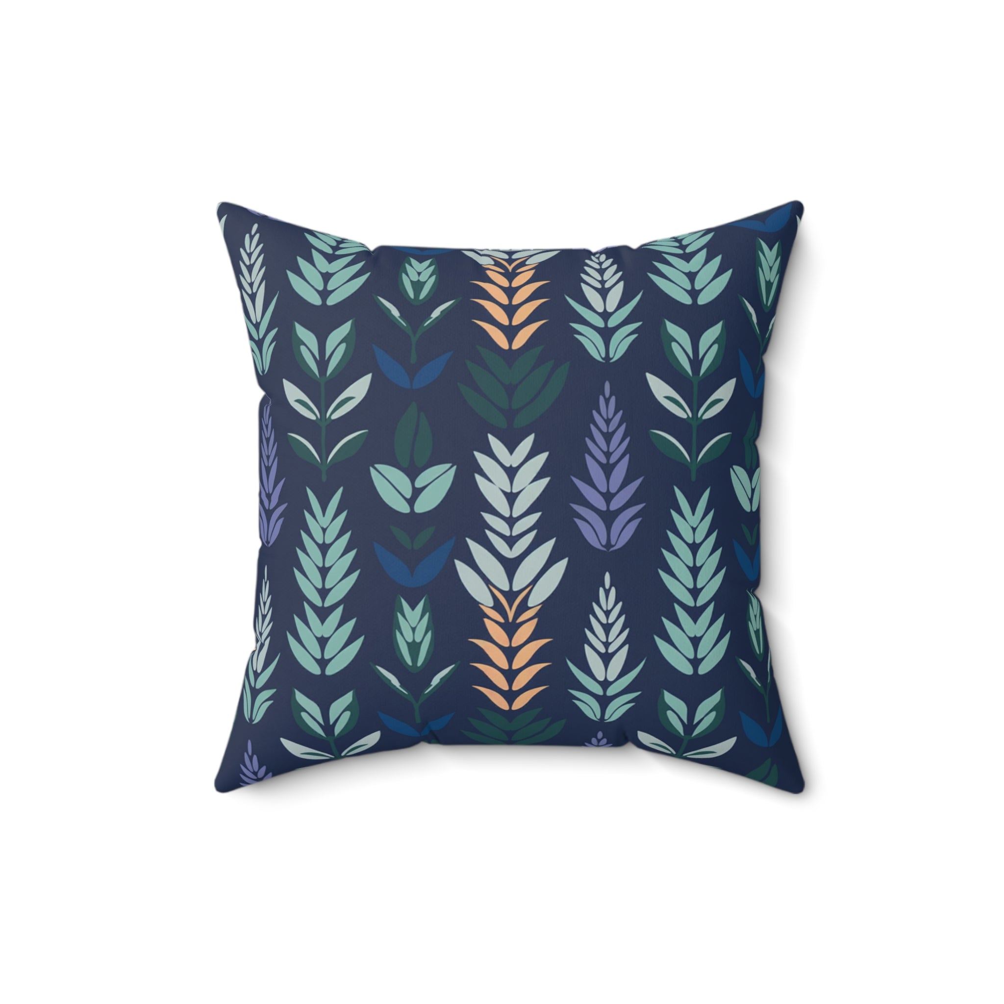 Navy Blue Botanical Square Pillow, Living Room Decorative Throw Pillow