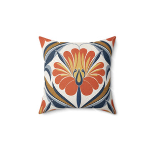 Orange Flower Rustic Square Pillow, Living Room Decorative Throw Pillow