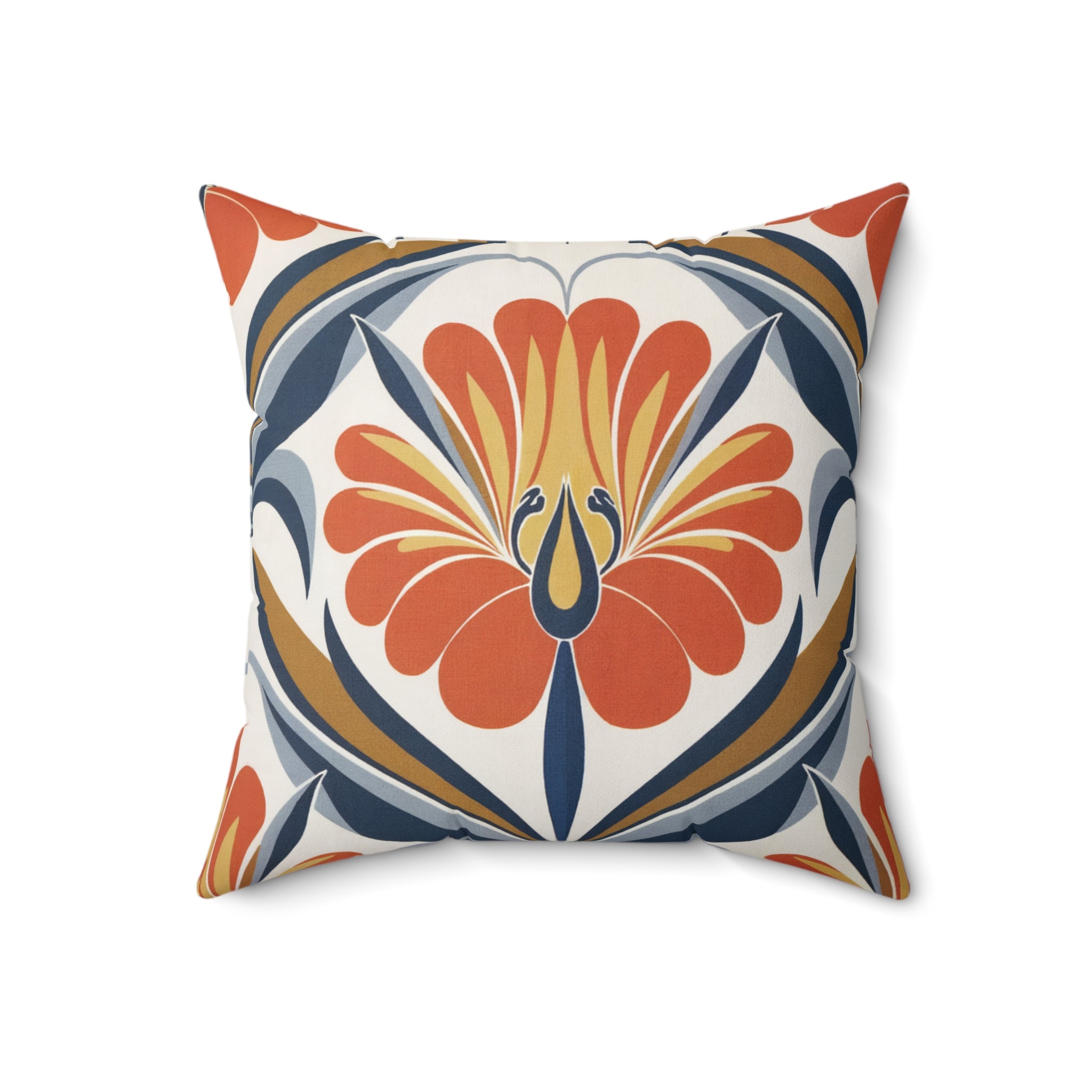 Orange Flower Rustic Square Pillow, Living Room Decorative Throw Pillow