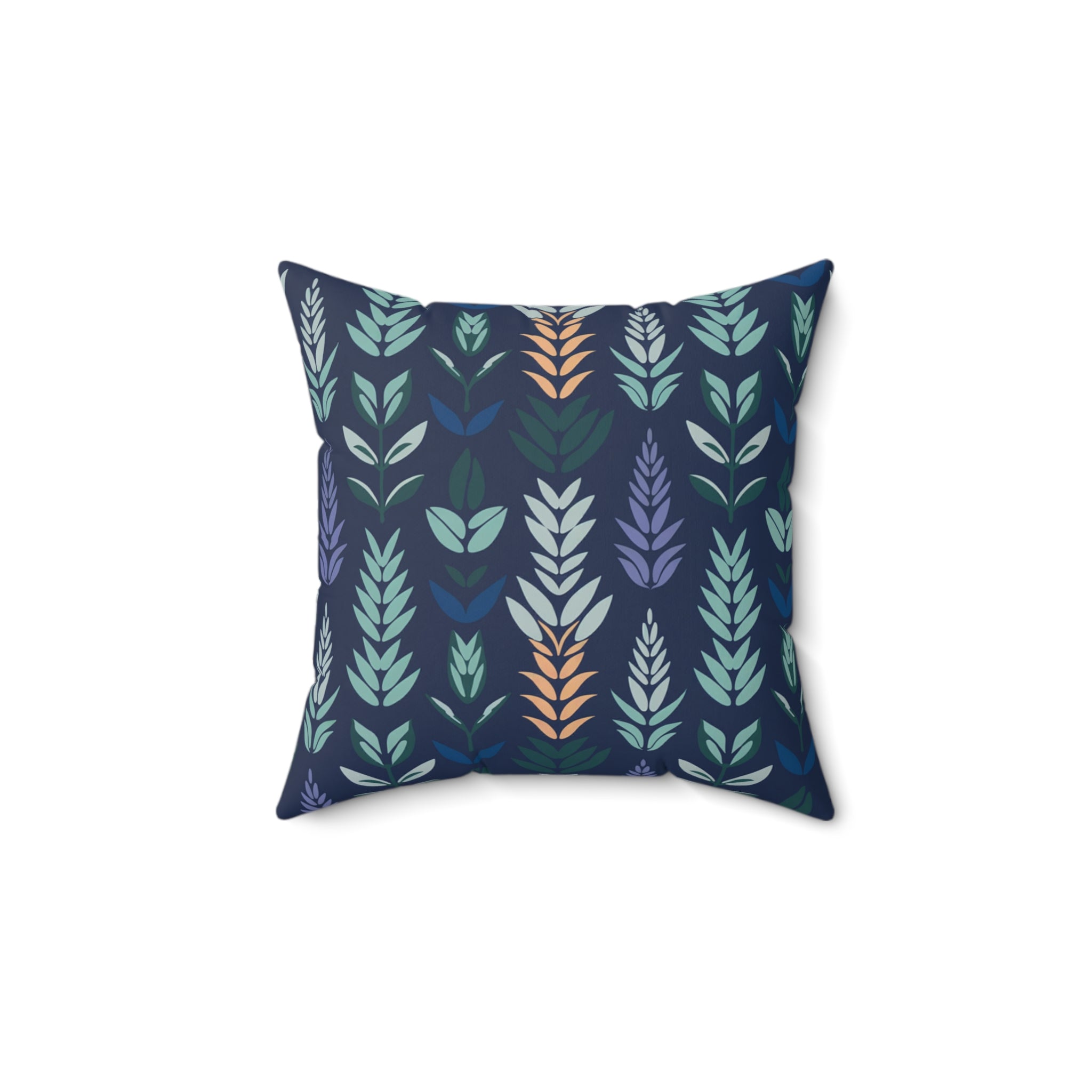 Navy Blue Botanical Square Pillow, Living Room Decorative Throw Pillow