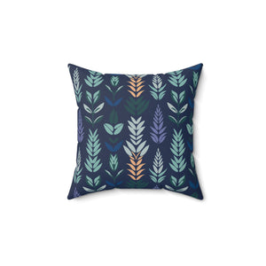 Navy Blue Botanical Square Pillow, Living Room Decorative Throw Pillow