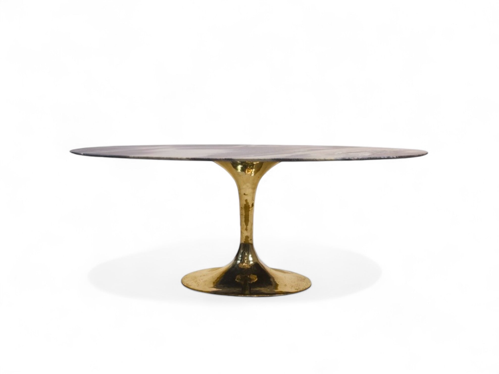 Luca Oval Pedestal Brass Base Dining Table. Eero Saarinen. Mid Century Modern Desined.