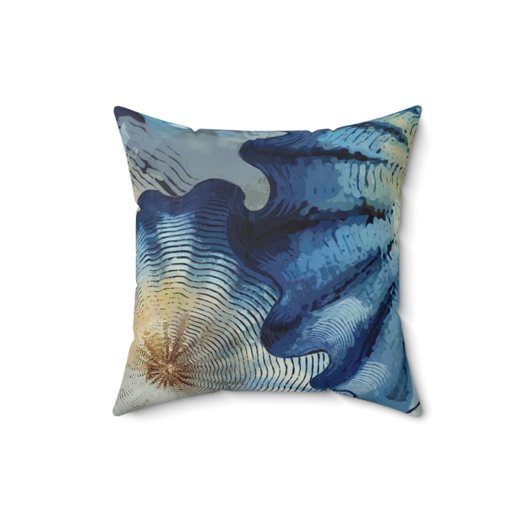 Blue Sea Shell Square Pillow, Coastal Beach House Throw Pillow Decorative Pillow - BAEI Design Atelier