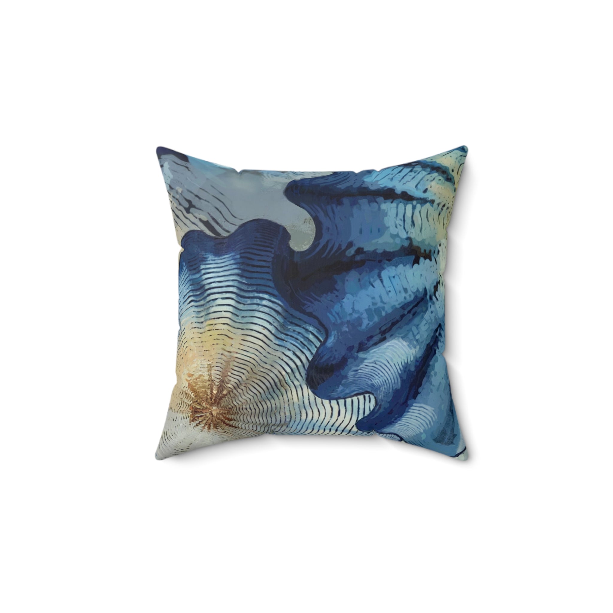 Blue Sea Shell Square Pillow, Coastal Beach House Throw Pillow Decorative Pillow - BAEI Design Atelier