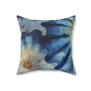 Blue Sea Shell Square Pillow, Coastal Beach House Throw Pillow Decorative Pillow - BAEI Design Atelier