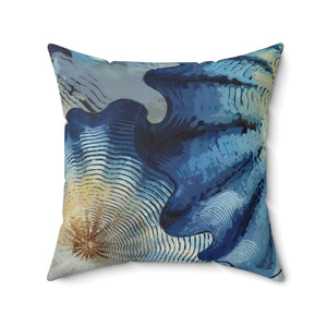 Blue Sea Shell Square Pillow, Coastal Beach House Throw Pillow Decorative Pillow - BAEI Design Atelier