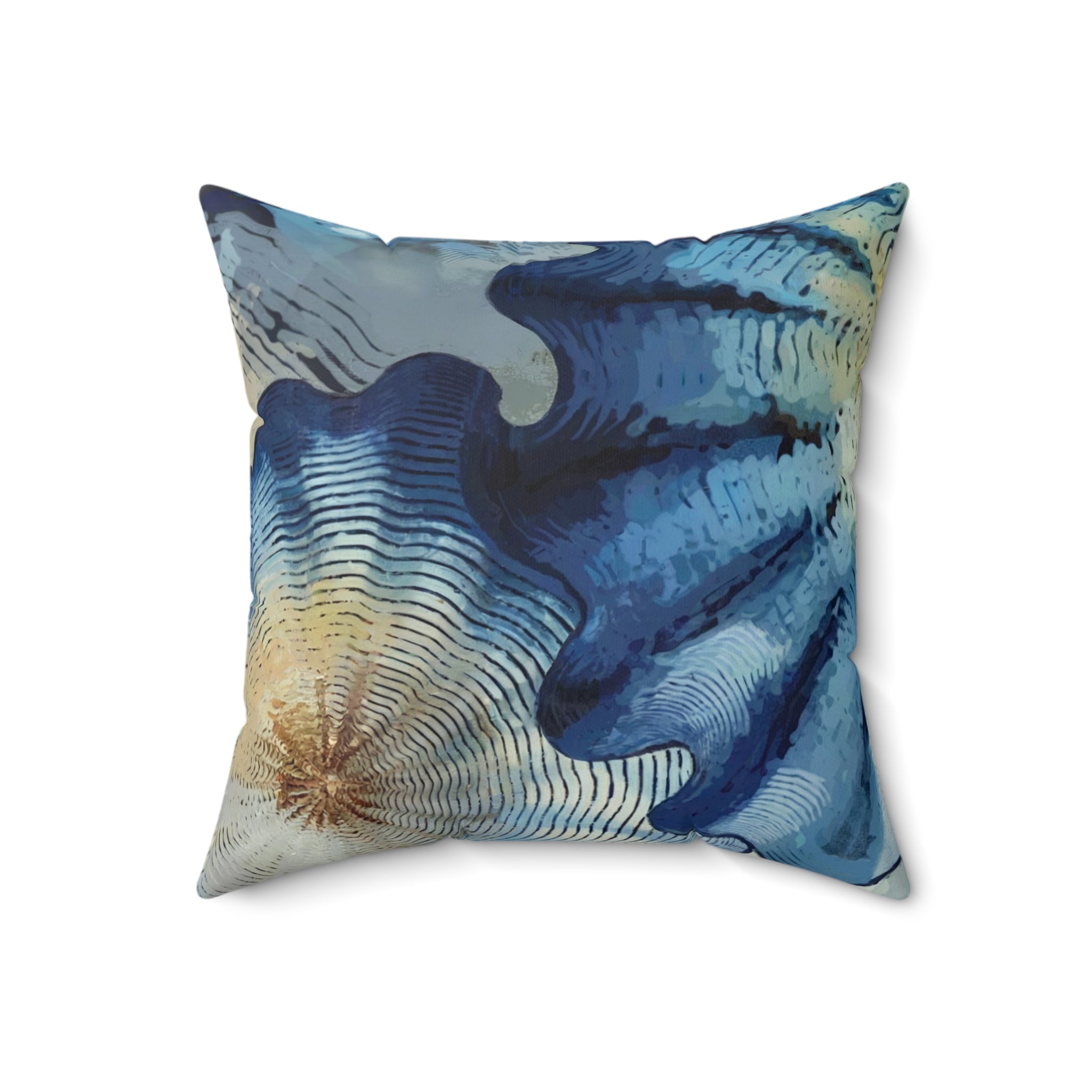 Blue Sea Shell Square Pillow, Coastal Beach House Throw Pillow Decorative Pillow - BAEI Design Atelier