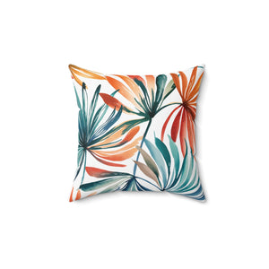 Botanical Orange Green Plants Square Pillow, Nature Throw Pillow - BAEI Design Atelier