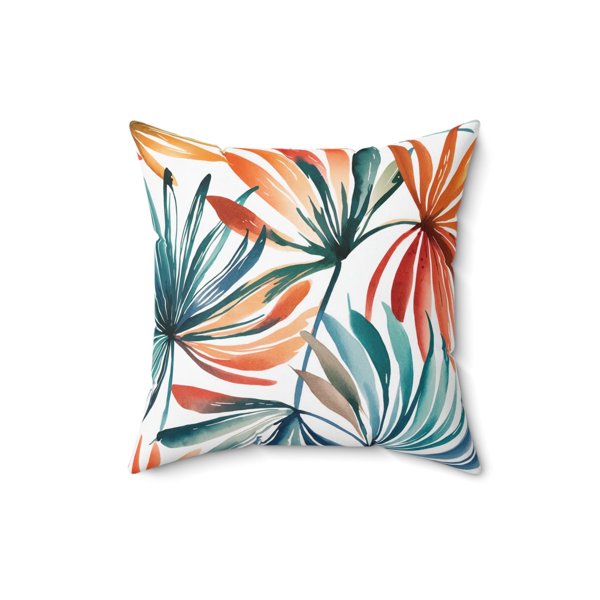 Botanical Orange Green Plants Square Pillow, Nature Throw Pillow - BAEI Design Atelier