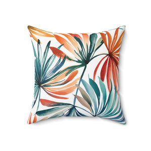 Botanical Orange Green Plants Square Pillow, Nature Throw Pillow - BAEI Design Atelier