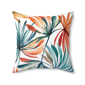 Botanical Orange Green Plants Square Pillow, Nature Throw Pillow - BAEI Design Atelier