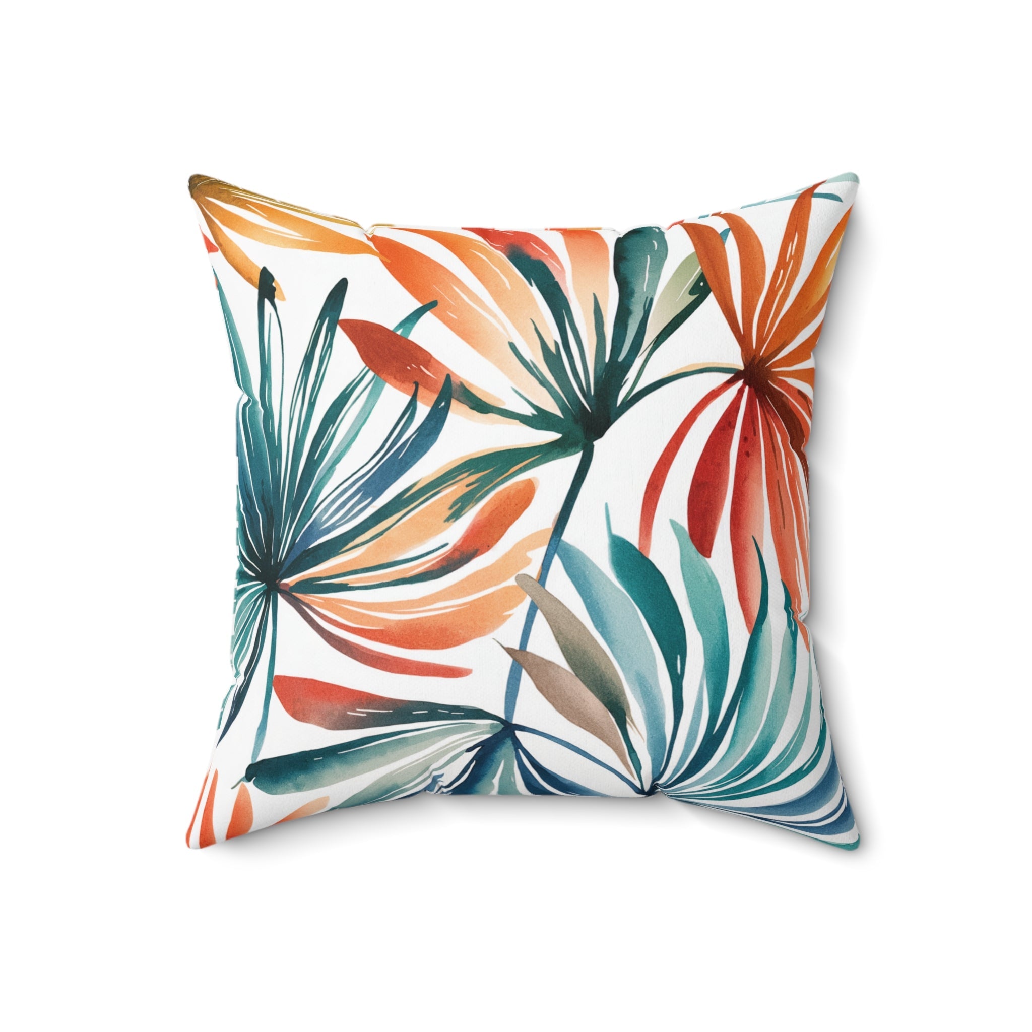 Botanical Orange Green Plants Square Pillow, Nature Throw Pillow - BAEI Design Atelier