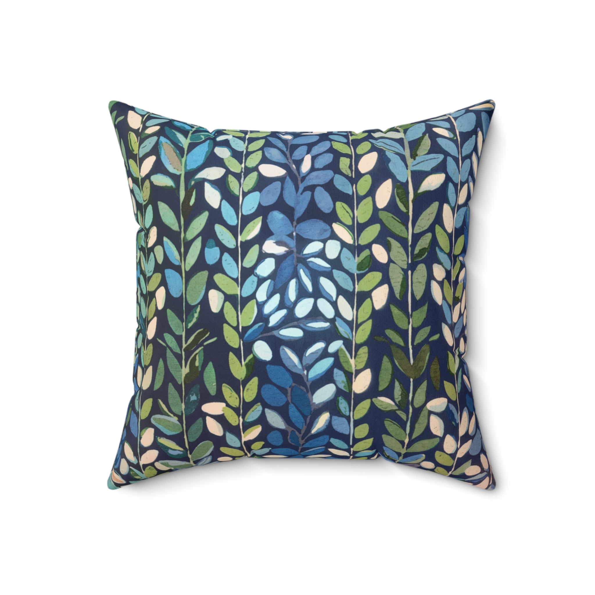 Botanical Plants Green Blue Square Pillow, Farmhouse Decor, Living Room Decorative Throw Pillow - BAEI Design Atelier