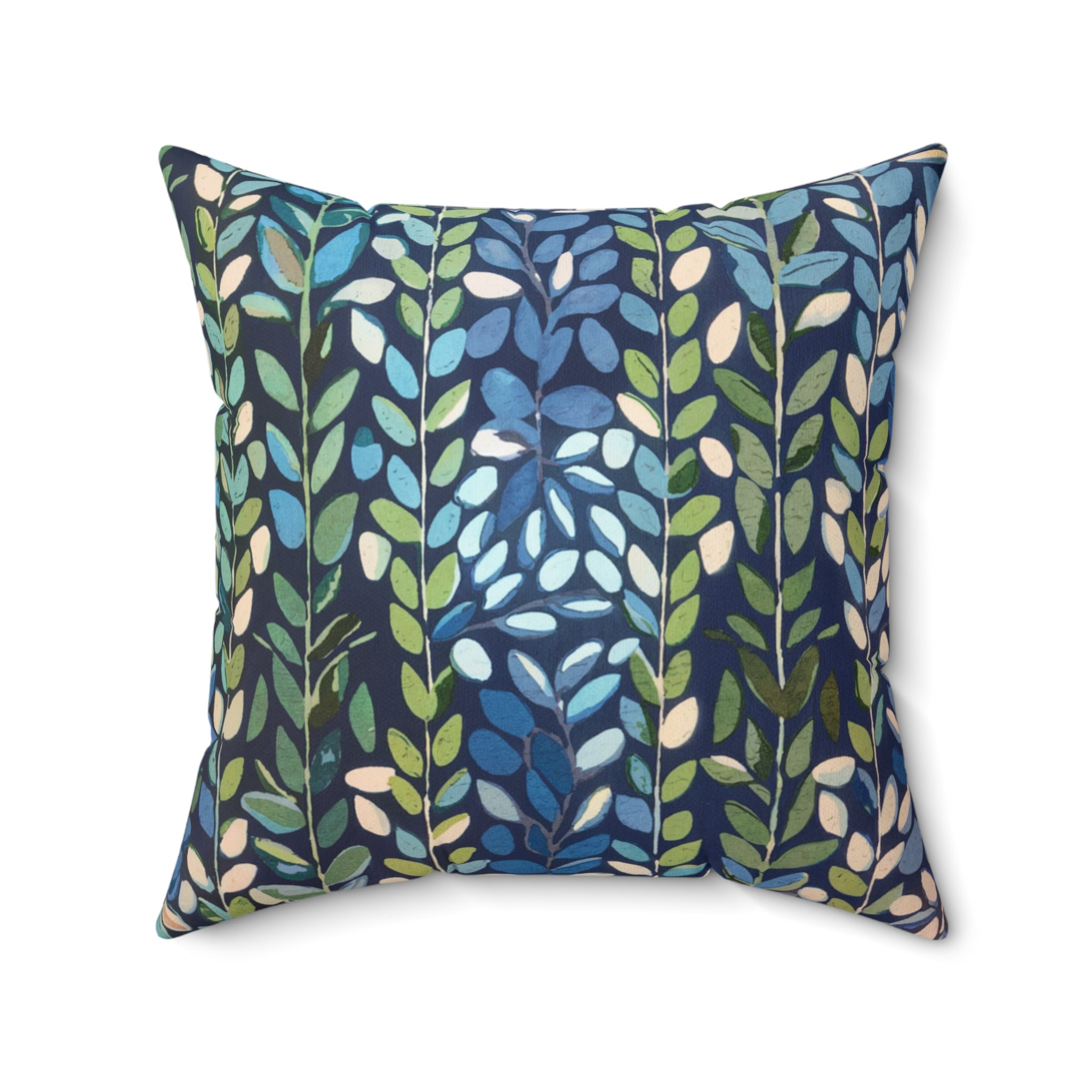 Botanical Plants Green Blue Square Pillow, Farmhouse Decor, Living Room Decorative Throw Pillow - BAEI Design Atelier