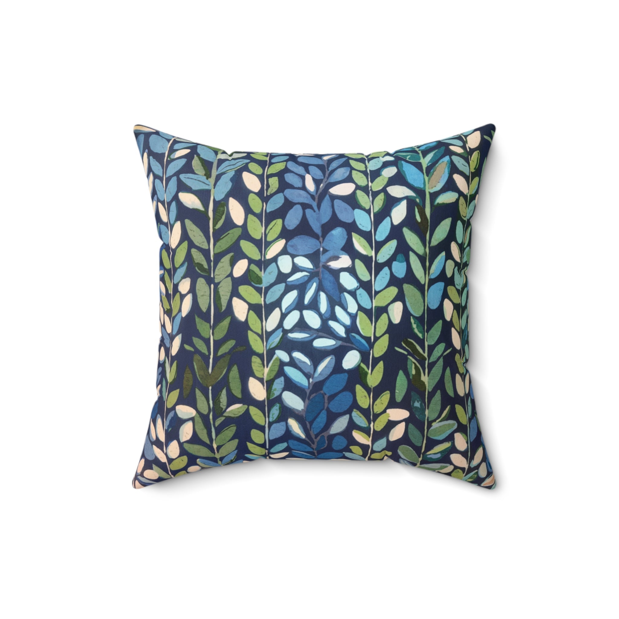 Botanical Plants Green Blue Square Pillow, Farmhouse Decor, Living Room Decorative Throw Pillow - BAEI Design Atelier