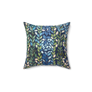 Botanical Plants Green Blue Square Pillow, Farmhouse Decor, Living Room Decorative Throw Pillow - BAEI Design Atelier