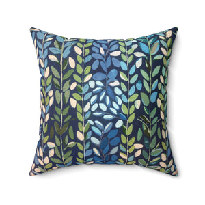 Botanical Plants Green Blue Square Pillow, Farmhouse Decor, Living Room Decorative Throw Pillow - BAEI Design Atelier