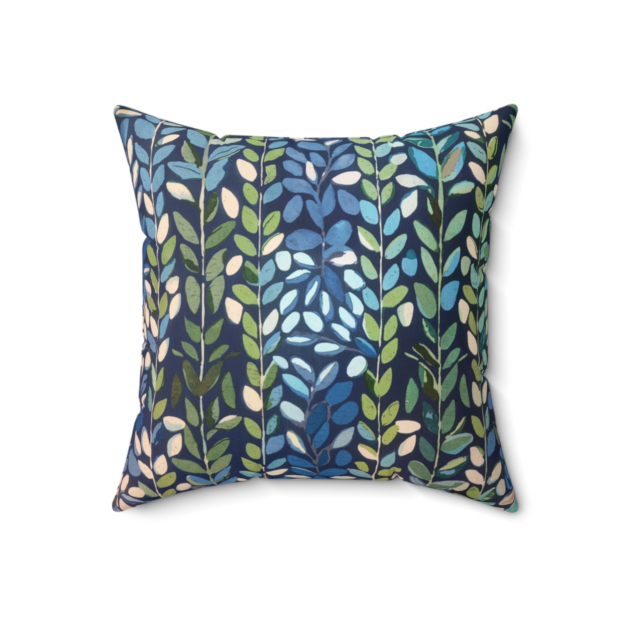 Botanical Plants Green Blue Square Pillow, Farmhouse Decor, Living Room Decorative Throw Pillow - BAEI Design Atelier