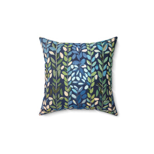 Botanical Plants Green Blue Square Pillow, Farmhouse Decor, Living Room Decorative Throw Pillow - BAEI Design Atelier