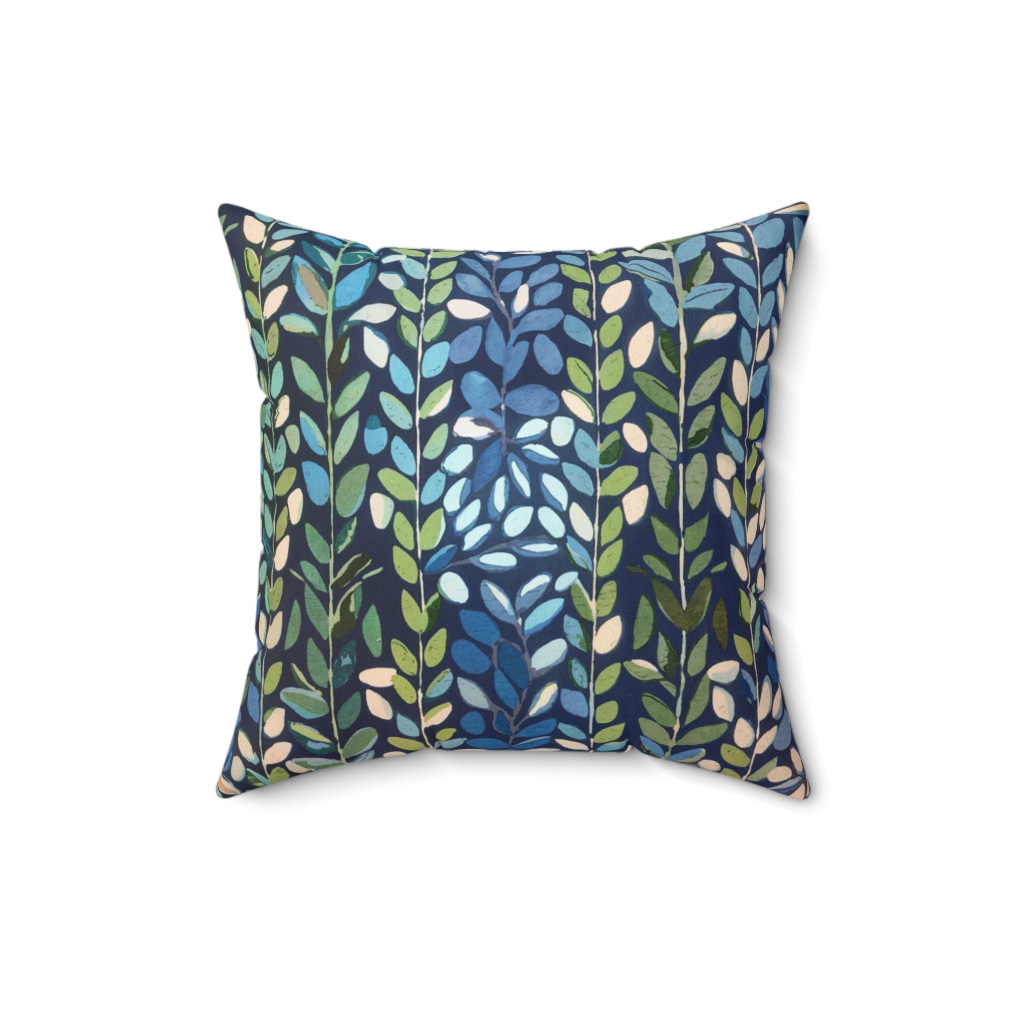 Botanical Plants Green Blue Square Pillow, Farmhouse Decor, Living Room Decorative Throw Pillow - BAEI Design Atelier