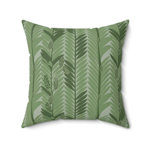 Botanical Plants Green Faux Suede Square Pillow - B Pattern - BAEI Design Atelier