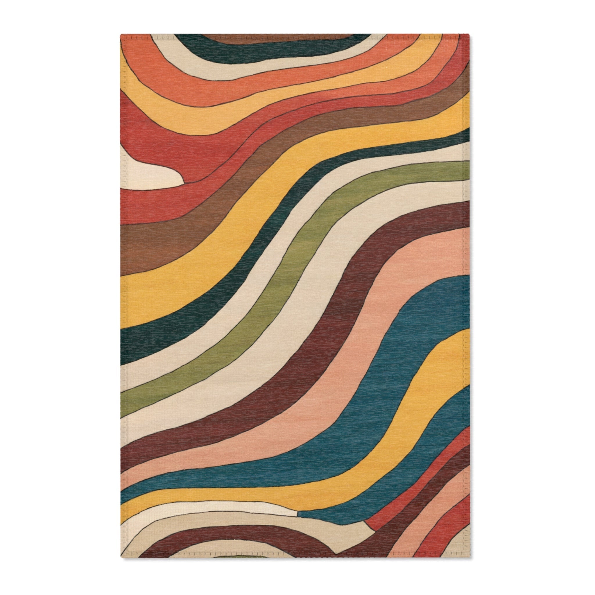 Colorful Retro Striped Wavy Lines Area Rugs, Modern Living Room Rugs - BAEI Design Atelier